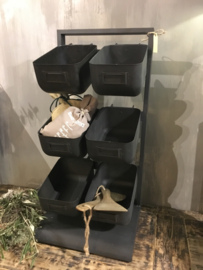 Zwart/Grijs metalen rek etagère met 6 afneembare bakjes