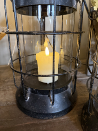 Stoer zwart metalen windlicht  - 2 maten