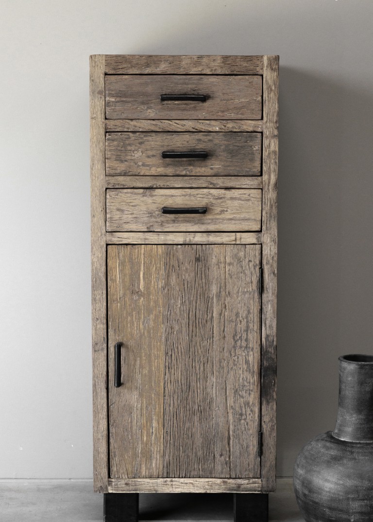 Stoere ladekast "Levv" met deurtje van oud hout