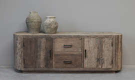 Stoer rond tvmeubel "Levv" van oud robuust hout 170 cm