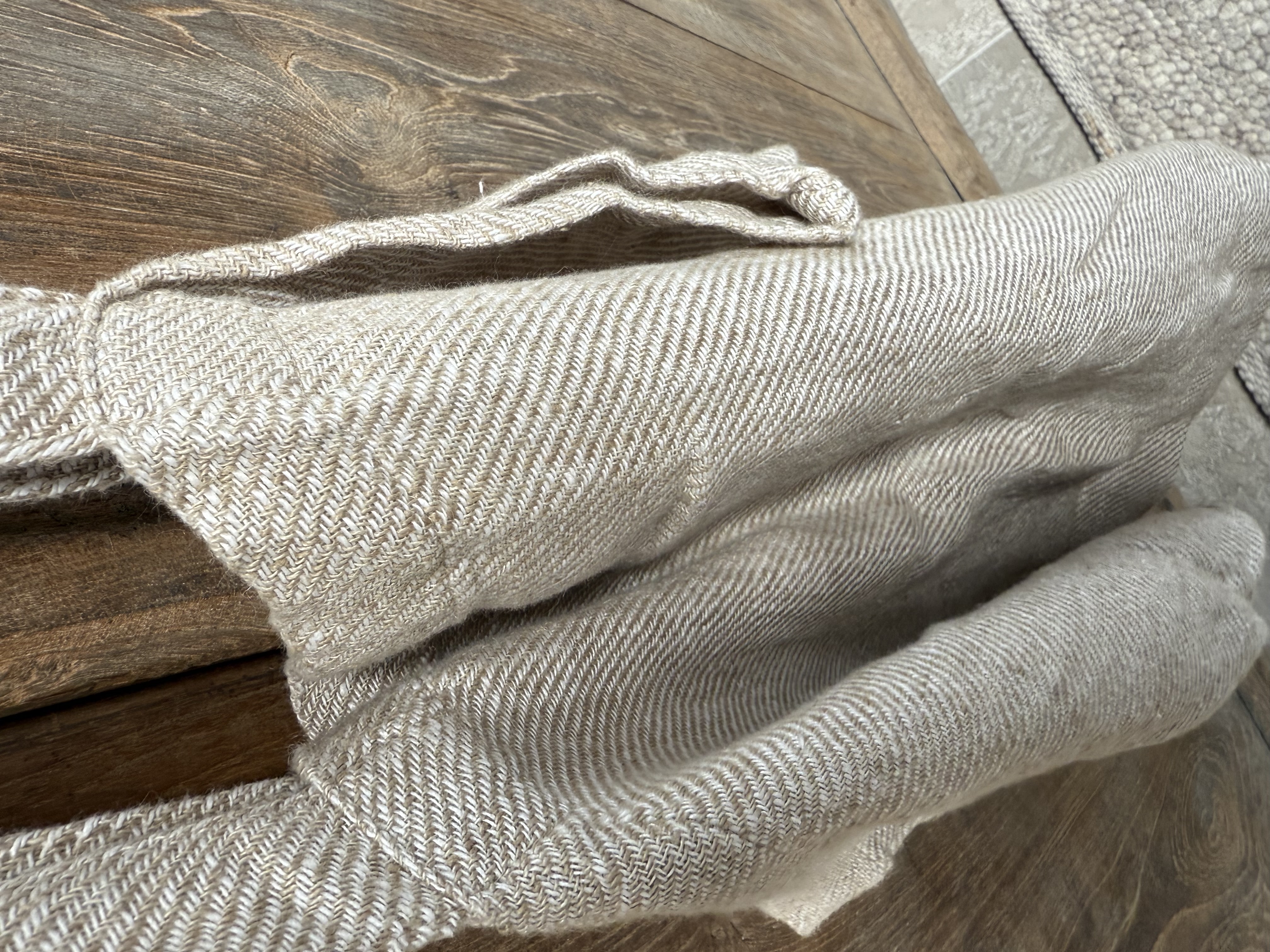 Mooie grote linnen schoudertas beige