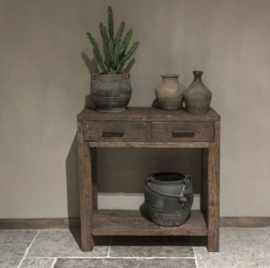 Stoere sidetable "Levv" oud hout met 2 lades