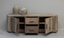 Stoer rond tvmeubel "Levv" van oud robuust hout 170 cm