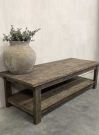 Stoere salontafel oud hout met onderplank 150 x 60 cm