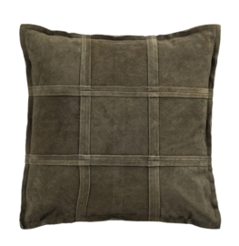 Stoer    kussen suede olijfgroen 45x45 -PTMD-