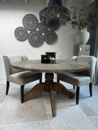 Stoere ronde eettafel "Reno" van oud hout Grey