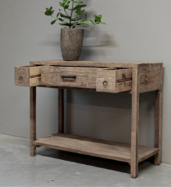 Stoere sidetable "Levv" oud hout met 3 lades