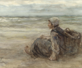Vissersmeisje op het strand