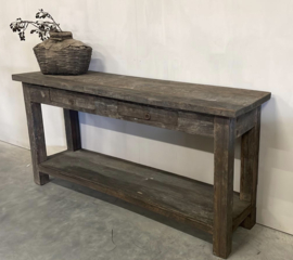 Stoere sidetable oud hout met onderplank  180 cm