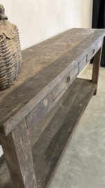 Stoere sidetable oud hout met onderplank  180 cm