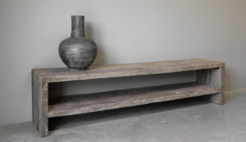 Stoer open tvmeubel "Levv" van oud robuust hout 200 cm