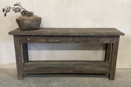 Stoere sidetable oud hout met onderplank  180 cm