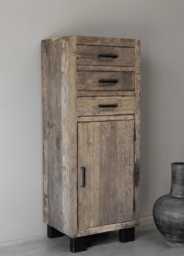 Stoere ladekast "Levv" met deurtje van oud hout