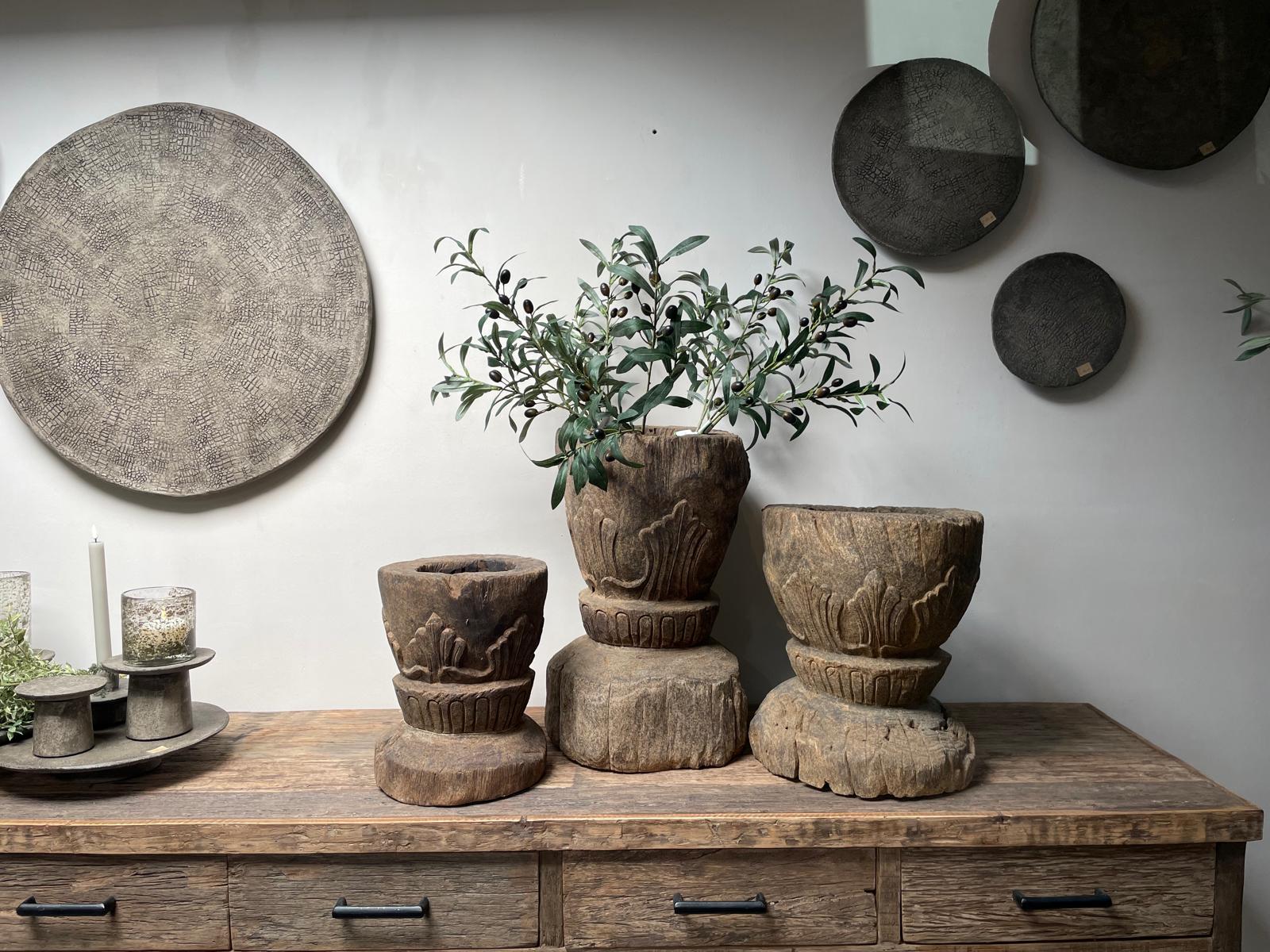 Stoere houten potten / vijzels