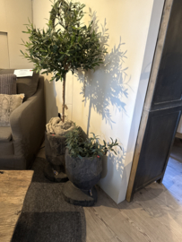 Stoere grote houten vijzel grijs - rechts