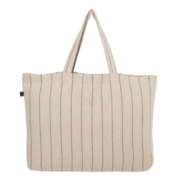 Mooie grote linnen schoudertas beige streep