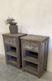 Stoere sidetable / kastje "Jens" met 1 lade en dubbele onderplank