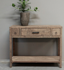 Stoere sidetable "Levv" oud hout met 3 lades