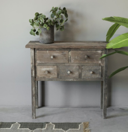 Stoere sidetable "Raf" van oud doorleefd hout - 5 lades