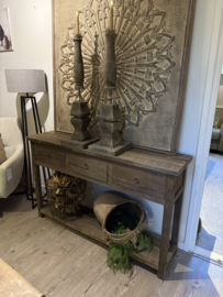 Stoere  ondiepe sidetable van oud  hout met 3 lades "Jens"