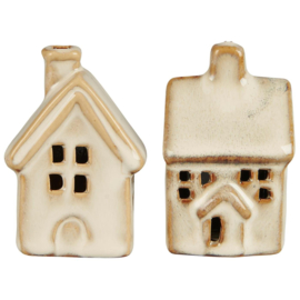 Schattige stenen huisjes beige - set van 2 stuks