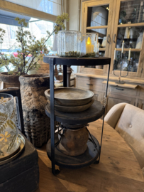 Stoere etagere 3 laags oud hout met staal