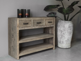 Stoere sidetable "Levv" oud hout met 3 lades