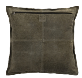 Stoer    kussen suede olijfgroen 45x45 -PTMD-
