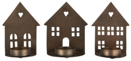 Leuke kaarsenhouders huisjes voor waxine - set van 3