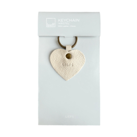 Leuke leren sleutelhanger hart beige