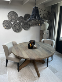 Stoere ronde eettafel "Reno" van oud hout Grey