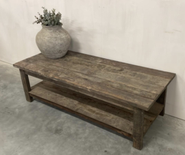 Stoere salontafel oud hout met onderplank 150 x 60 cm
