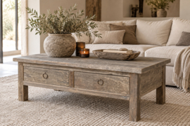 Stoere salontafel van oud hout met lades "Jens"