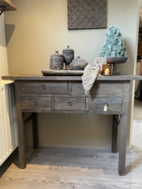 Stoere  sidetable van oud  hout met 5 lades "Jens"