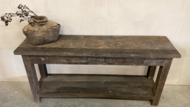 Stoere sidetable oud hout met onderplank  180 cm