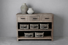 Stoere sidetable "Levv" oud hout met 3 lades