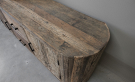 Stoer rond tvmeubel "Levv" van oud robuust hout 170 cm