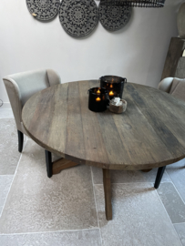 Stoere ronde eettafel "Reno" van oud hout Grey