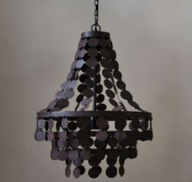 Metalen kroonluchter ronde schijfjes Rustic Brown
