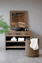 Stoere rieten wasmand met deksel -Roos-