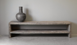 Stoer open tvmeubel "Levv" van oud robuust hout 200 cm