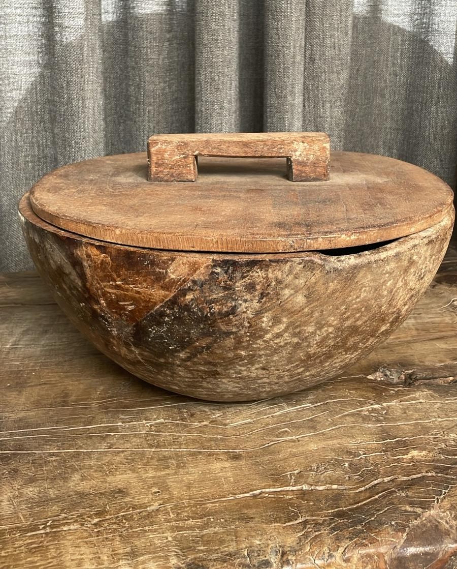 Sale!! Oud houten schaal met deksel