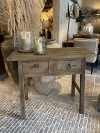 Stoere sidetable "Reno" grey met  2 lades