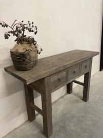 Stoere sidetable oud hout met 3 lades "Jens"