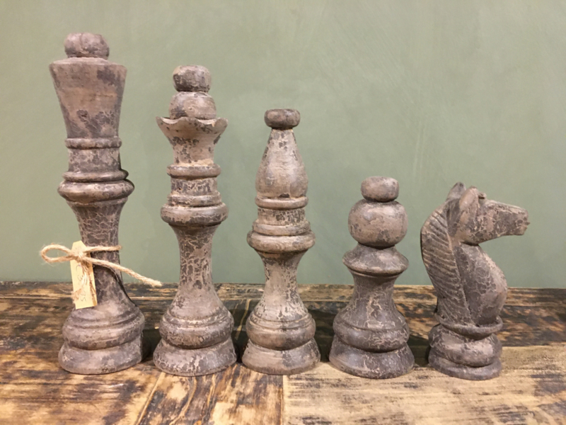 Verst Dag Zichtbaar Set van 5 schaakstukken van vergrijsd hout | Overig | Landelijk at Home