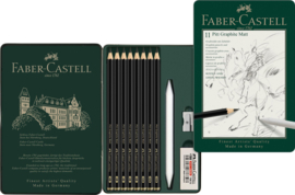Grafietpotlood Faber-Castell Pitt Mat set 11 delig in blik