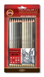 Koh-I-Noor Polycolor Kleurpotloden 12 stuks Grey-line