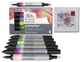 W&N Aquarel marker FORAL set 6 stuks+ Gratis Aquarel  board