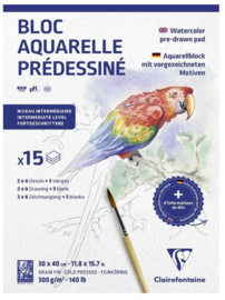 Clairefontaine Aquarelblok voor bedrukt dieren 30x40 cm