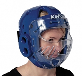 Hoofdbeschermer met masker blauw